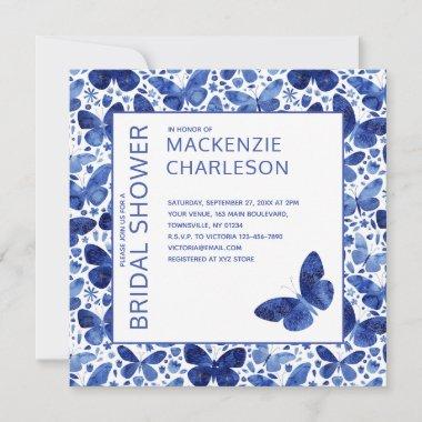 Watercolor Butterfly Blue Bridal Shower Invitations