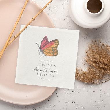 Watercolor Butterfly Red Bridal Shower Paper Napkins