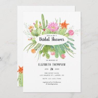 Watercolor Cactus Bridal Shower Invitations