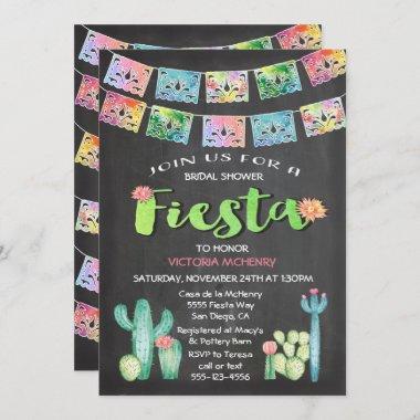 Watercolor Cactus Bridal Shower Mexican Fiesta Invitations