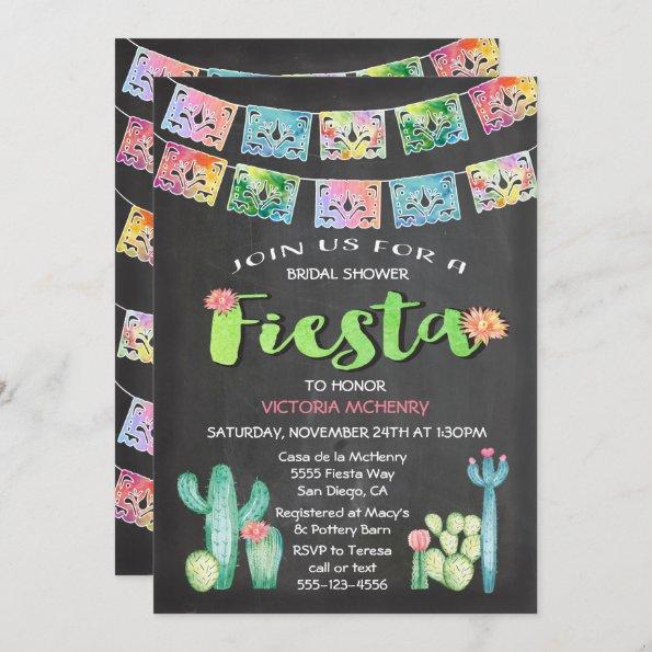 Watercolor Cactus Bridal Shower Mexican Fiesta Invitations