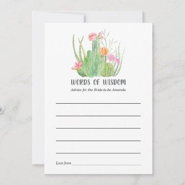 Watercolor Cactus Bridal Shower Words of Wisdom Advice Card