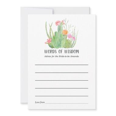 Watercolor Cactus Bridal Shower Words of Wisdom Advice Card