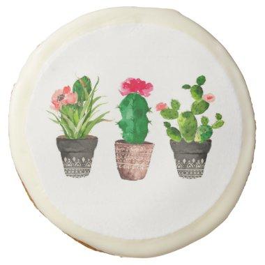 Watercolor Cactus Succulent Fiesta Party Sugar Cookie