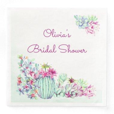 Watercolor Cactus & Succulents Bridal Shower Paper Dinner Napkins