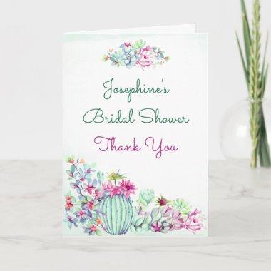 Watercolor Cactus & Succulents Bridal Shower Thank You Invitations