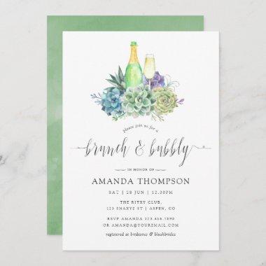 Watercolor Cactus Succulents Brunch and Bubbly Invitations