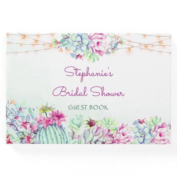 Watercolor Cactus Succulents Lights  Guest Book