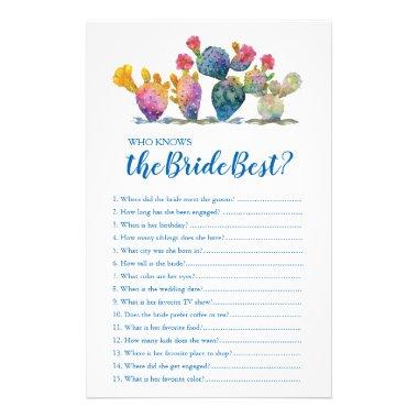 Watercolor Cactus Who Knows The Bride Best Game Flyer