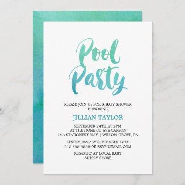 Watercolor Calligraphy Pool Party Invitations