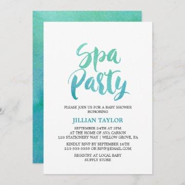 Watercolor Calligraphy Spa Party Invitations