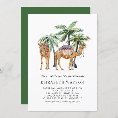 Watercolor Camels Palm Trees Desert Bridal Shower Invitations