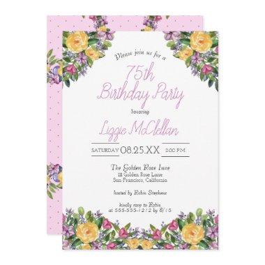 Watercolor Cascading Floral Bouquet Birthday Party Invitations