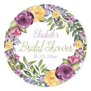 Watercolor Cascading Floral Bouquet Bridal Shower Classic Round Sticker