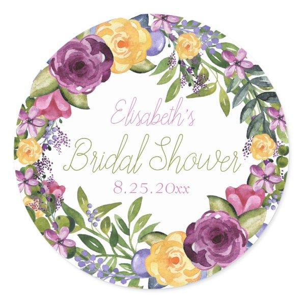 Watercolor Cascading Floral Bouquet Bridal Shower Classic Round Sticker