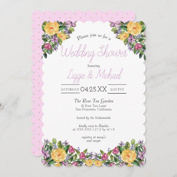 Watercolor Cascading Floral Bouquet Wedding Shower Invitations