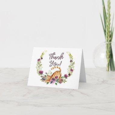 Watercolor Cat and Flowers Thank You Invitations