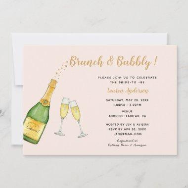 Watercolor Champagne bridal shower pink & gold Announcement