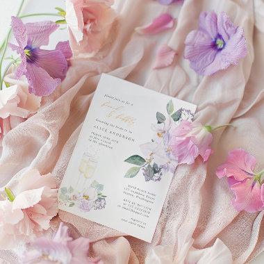 Watercolor Champagne & Floral Bridal Brunch Bubbly Invitations
