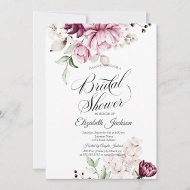 Watercolor Chic Violet Flowers Bridal Shower Invitations