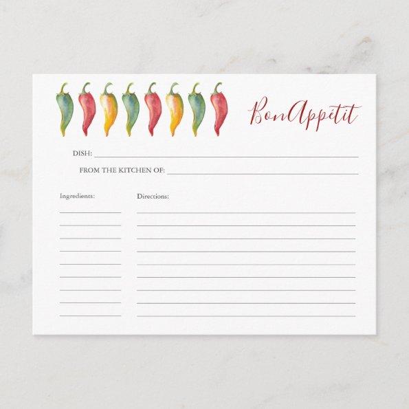 Watercolor Chili Peppers Recipe Invitations