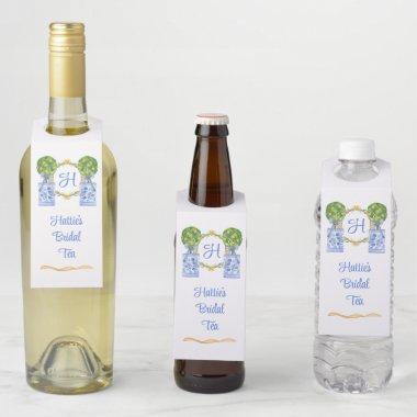 Watercolor Chinoiserie Citrus Topiary Monogram Bottle Hanger Tag