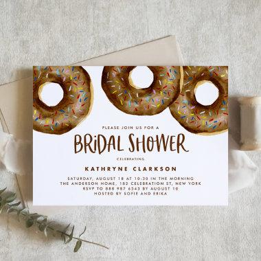 Watercolor Chocolate Sprinkle Donuts Bridal Shower Invitations