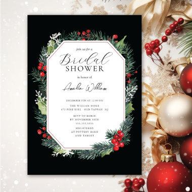 Watercolor Christmas Bridal Shower Invitations
