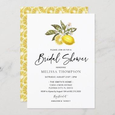 Watercolor Citrus Lemon Bridal Shower Invitations