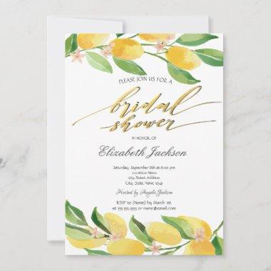 Watercolor Citrus Lemons Bridal Shower Invitations