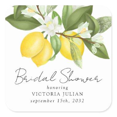 Watercolor Citrus Lemons Bridal Shower Square Sticker