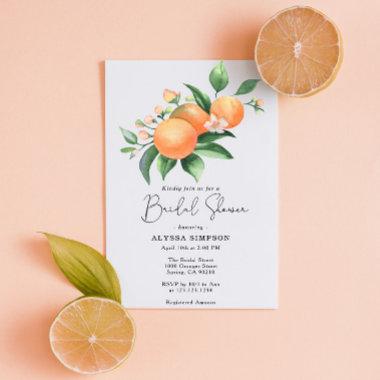 Watercolor Citrus Oranges Bridal Shower Invitations