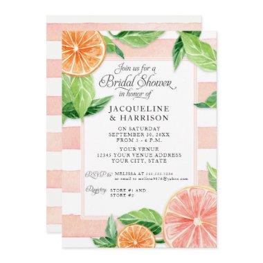 Watercolor Citrus Pink Grapefruit Bridal Shower Invitations