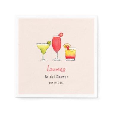 Watercolor Cocktail drinks Bridal Shower Napkins