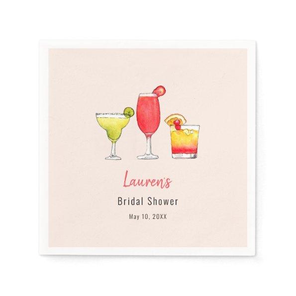 Watercolor Cocktail drinks Bridal Shower Napkins