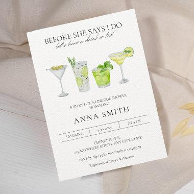 Watercolor Cocktail Party Margarita Bridal Shower Invitations