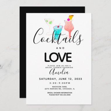 Watercolor Cocktails Art Bridal Shower Invitations