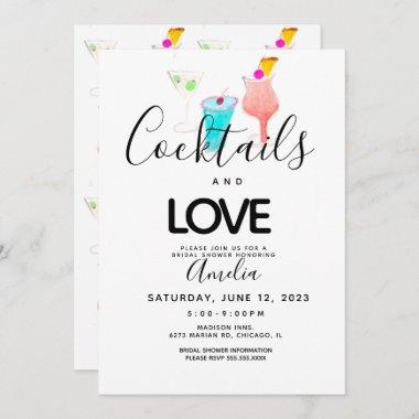 Watercolor Cocktails Bridal Shower Bachelorette Invitations