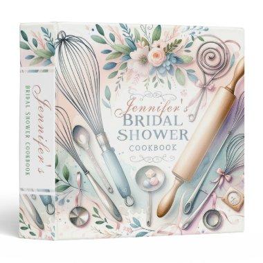 Watercolor Cooking Utensils Bridal Shower Custom 3 Ring Binder