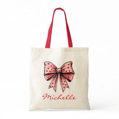 Watercolor Coquette Bow Trendy Feminine Girly Red Tote Bag