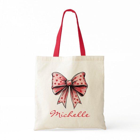 Watercolor Coquette Bow Trendy Feminine Girly Red Tote Bag