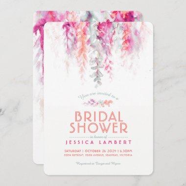 Watercolor coral pink sage green bridal shower Invitations