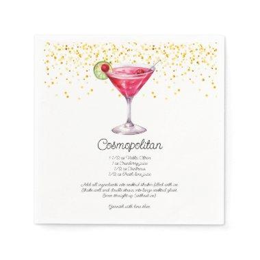Watercolor Cosmopolitan Custom Cocktail Recipe Napkins