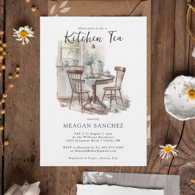 Watercolor Country Kitchen Tea Bridal Shower Invitations