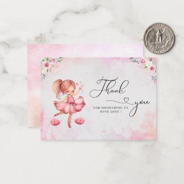 Watercolor cute pink girl ballet baby shower tha Note Invitations