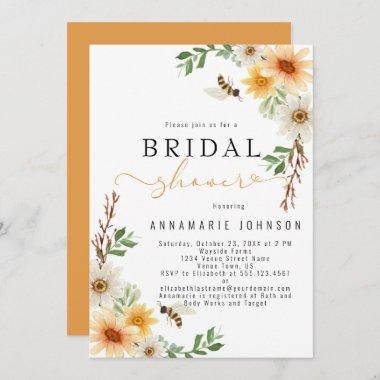 Watercolor Daisies and Bees Bridal Shower Invitations