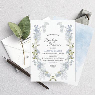 Watercolor Delphinium blue flowers baby Shower
