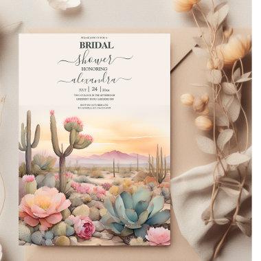 Watercolor Desert Cactus Illustrated Bridal Shower Invitations