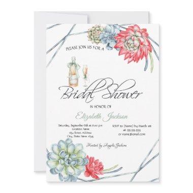 Watercolor Desert Cactus Red Succulents Dots Invitations