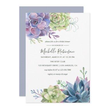 Watercolor Desert Cactus Succulents Bridal Shower Invitations